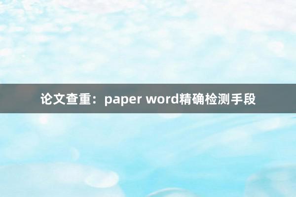 论文查重:paper word精确检测手段